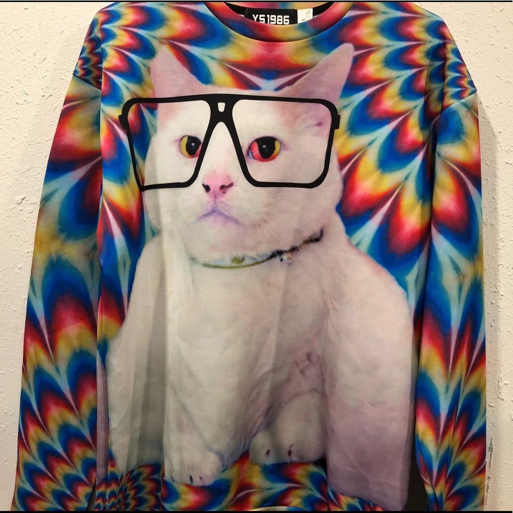 Sunglasses Cat Colorful Kitty Tripping Sweatshirt - Picture 4 of 9
